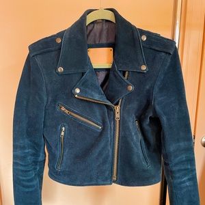 *SOLD* Blue suede Understated Leather cropped moto jacket